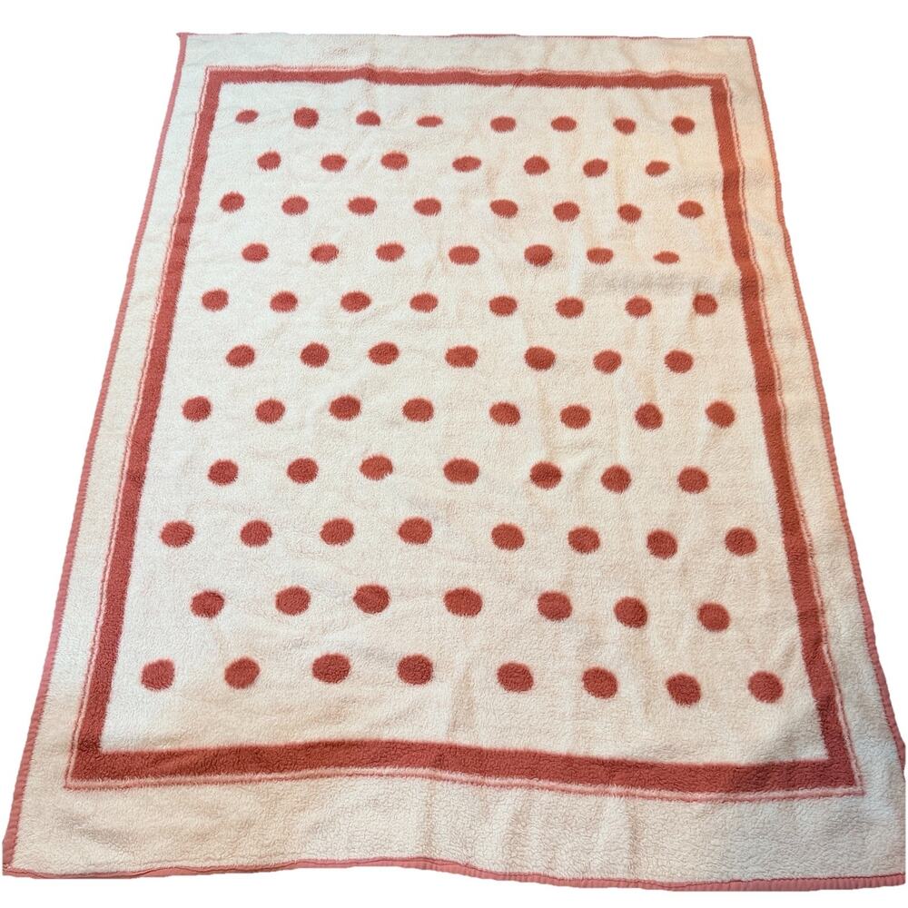 Vtg Rose Pink White Polka Dot Biederlack Blanket 1980s Mauve Reversible 60x82"